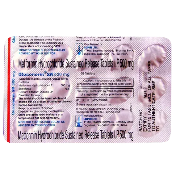 gluconorm sr 500mg tablet 15's